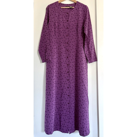 LL BEAN Floral Button Front Maxi Midi Dress Long Sleeve Purple Viscose Blend 12 - Picture 1 of 15